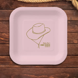 Plato De Papel Primer Rodeo Western Rosa Vaquera Cumpleaños 1