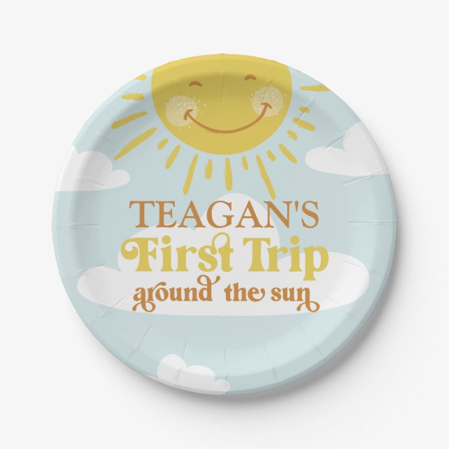 Plato De Papel Primer Viaje Abierto Alrededor Del Primer Cumpleañ (Anverso)