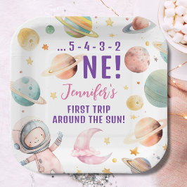 Plato De Papel Primer viaje alrededor del espacio Chica Sun Cumpl