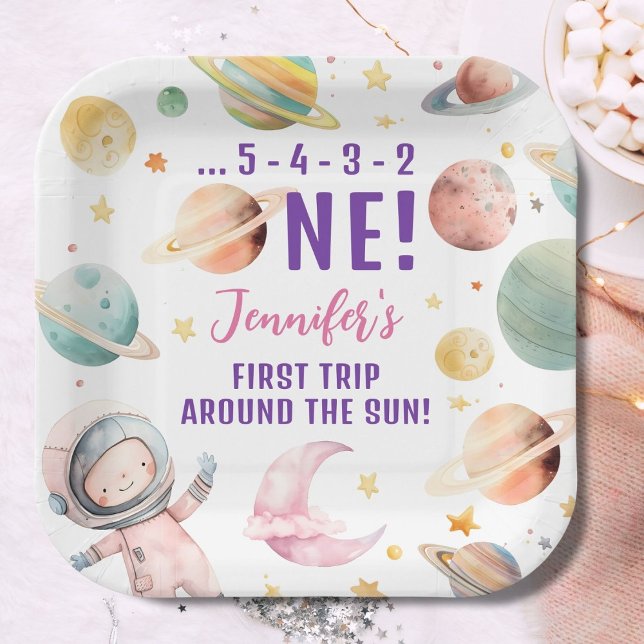 Plato De Papel Primer viaje alrededor del espacio Chica Sun Cumpl (Subido por el creador)