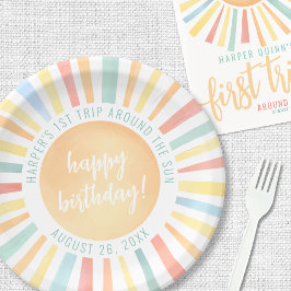 Plato De Papel Primer viaje alrededor del Fiesta del primer cumpl