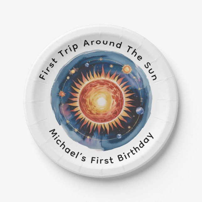 Plato De Papel Primer viaje alrededor del Fiesta del primer cumpl (Anverso)