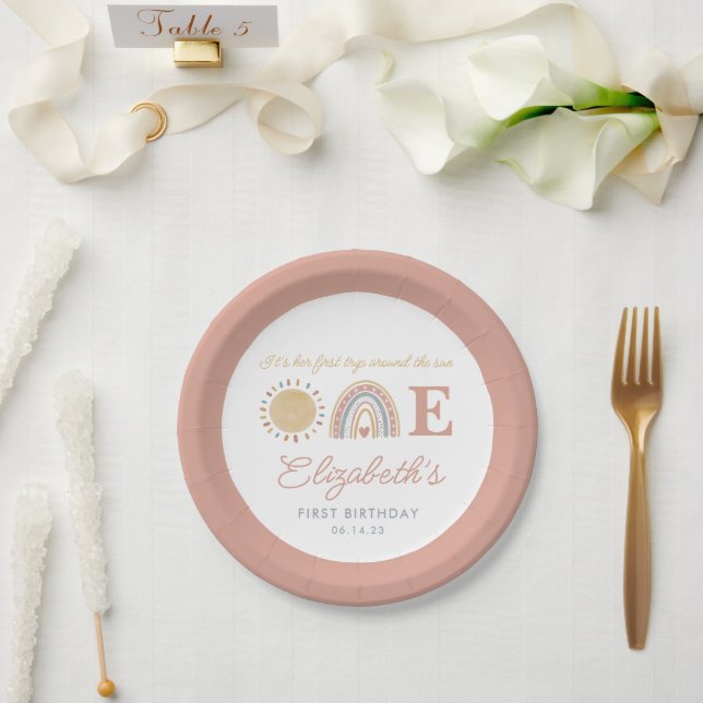 Plato De Papel Primer viaje alrededor del periódico Sun Boho de c (Boda)