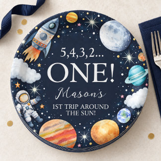 Plato De Papel Primer viaje alrededor del sol Cumpleaños espacial