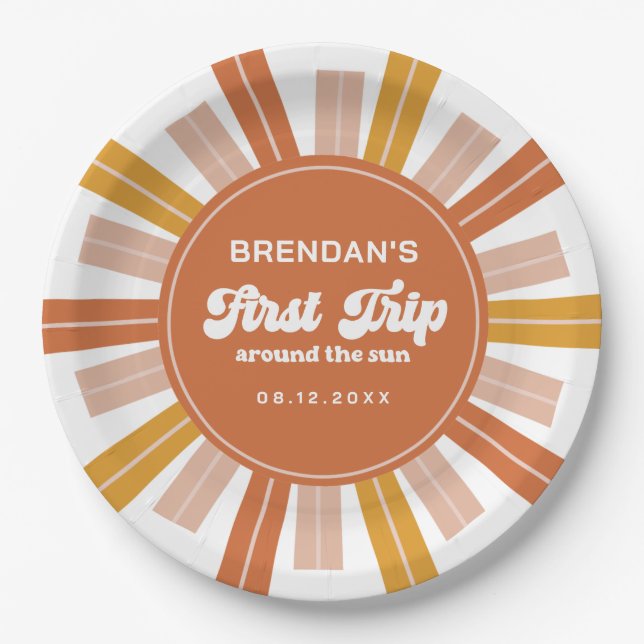 Plato De Papel Primer viaje de Boho por el primer cumpleaños del  (Anverso)