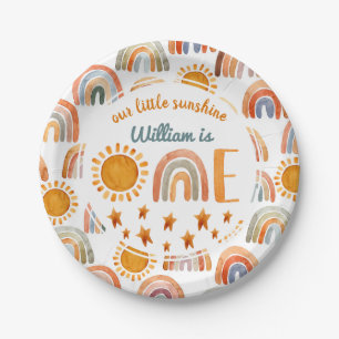 Plato De Papel Primera acuarela de cumpleaños Sunshine y Rainbow