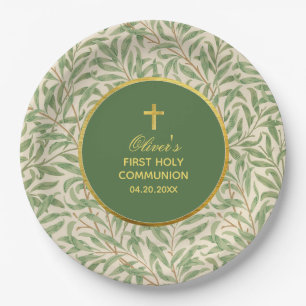 Plato De Papel Primera Comunidad Foliage Green Faux Gold Greenera