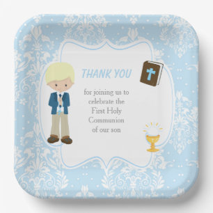Plato De Papel Primera Comunión Blonde Hair Boy Gracias