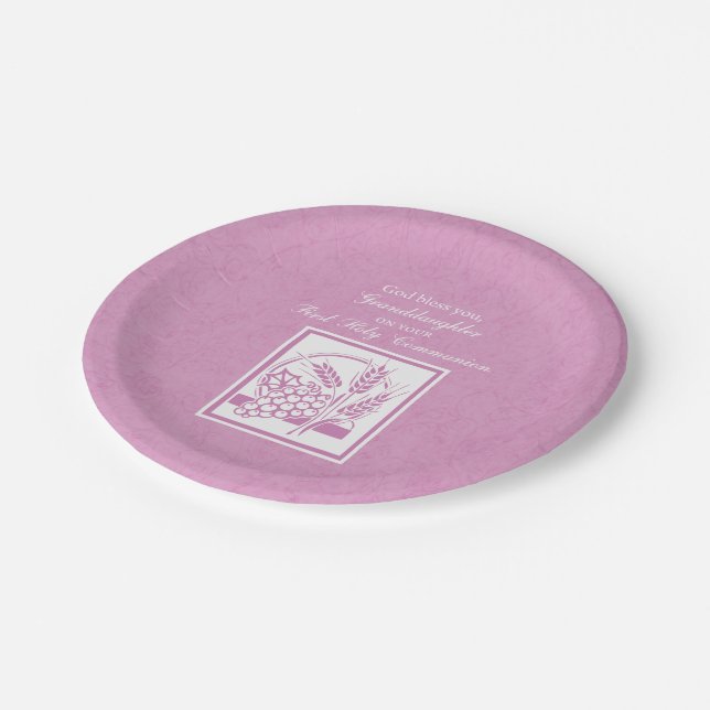 Plato De Papel Primera comunión de nieta, rosa (Angular)