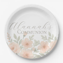Plato De Papel Primera Comunión Floral Pastel Personalizada