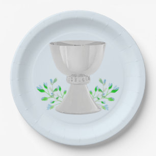 Plato De Papel Primera comunión sobre la vegetación del cáliz y l