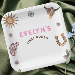 Plato De Papel Primera Cumpleaños Vaquero Boho Western Rodeo