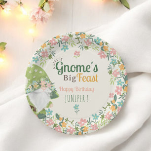 Plato De Papel Primera floral de cumpleaños de Gnome sincera