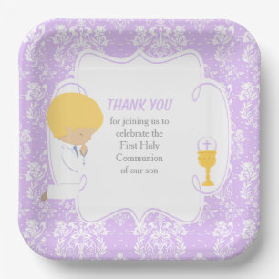 Plato De Papel Primera munición Blonde Boy Purple Damask