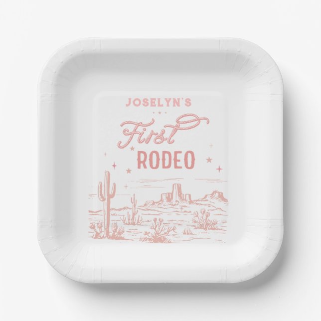 Plato De Papel Primera placa de papel rosa rodeo (Anverso)
