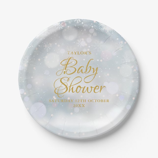 Plato De Papel Primeras escarcha Invierno Baby Shower / Sprinkle (Anverso)