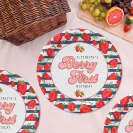 Plato De Papel Primeras franjas azules y blancas de la marina mod