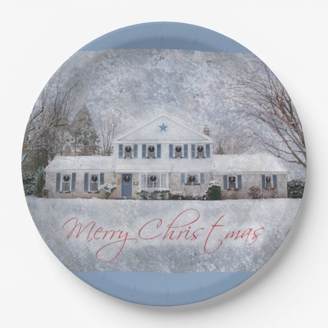 Plato De Papel Primitive Winter Snow Country Rustic Open House (Anverso)