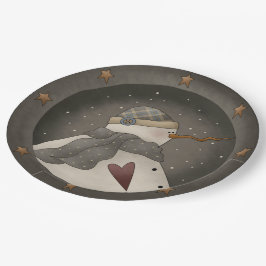 Plato De Papel Primitivo del país Snowman