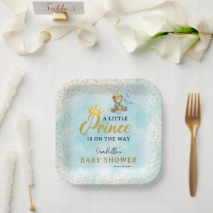 Plato De Papel Prince Prince Blue & Gold Boy Baby Shower