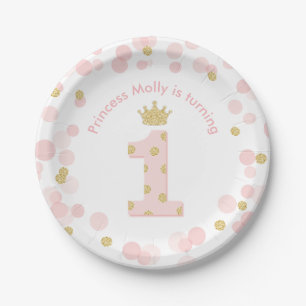 Plato De Papel Princesa 1 Fiesta de cumpleaños Confetti de oro ro