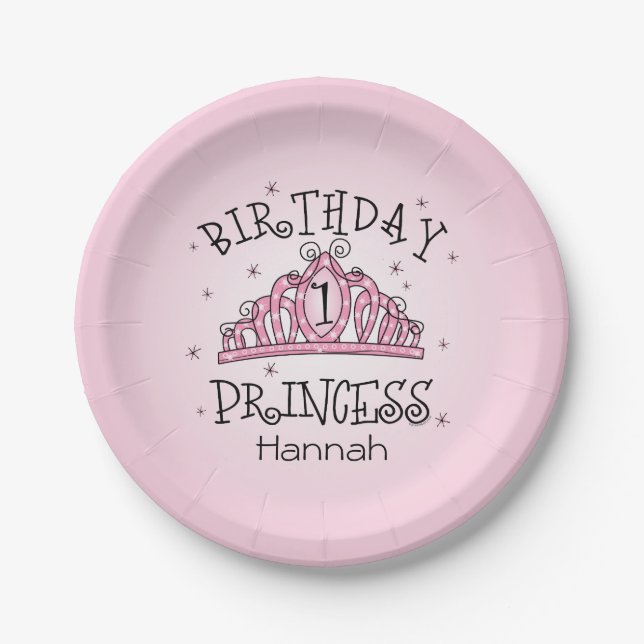 Plato De Papel Princesa 1r cumpleaños de la tiara (Anverso)