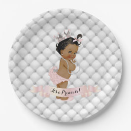 Plato De Papel Princesa afroamericana Diamantes Rosa Rubor