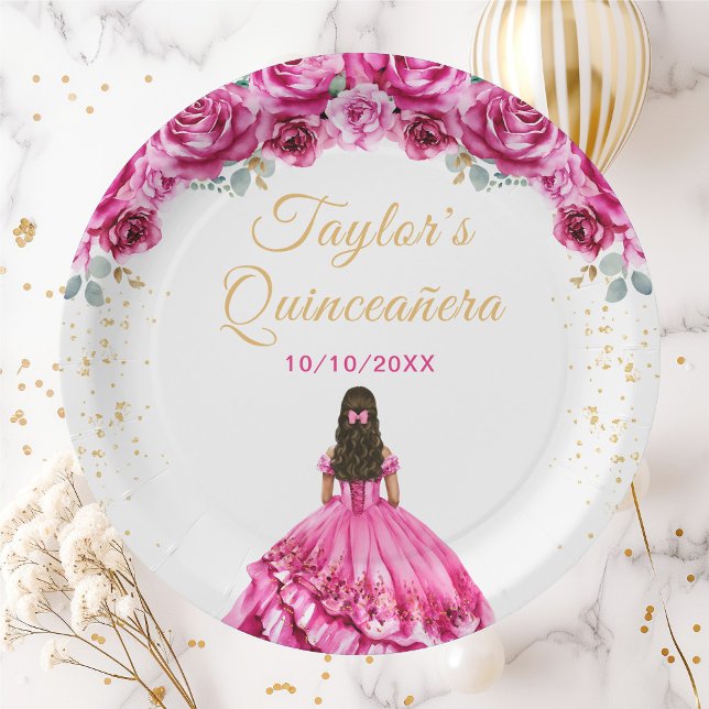 Plato De Papel Princesa ardiente Floral Quinceañera (Subido por el creador)
