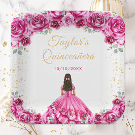 Plato De Papel Princesa ardiente Floral Quinceañera