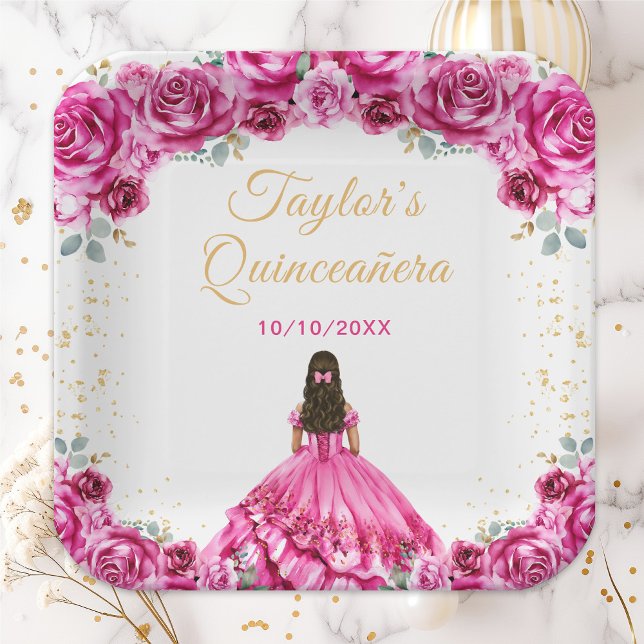 Plato De Papel Princesa ardiente Floral Quinceañera (Subido por el creador)