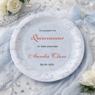 Plato De Papel Princesa Azul Claro Plateada Cumpleaños Quinceañer