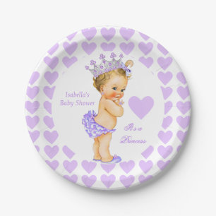 Plato De Papel Princesa Baby Shower Fiesta Purple Heart Blonde