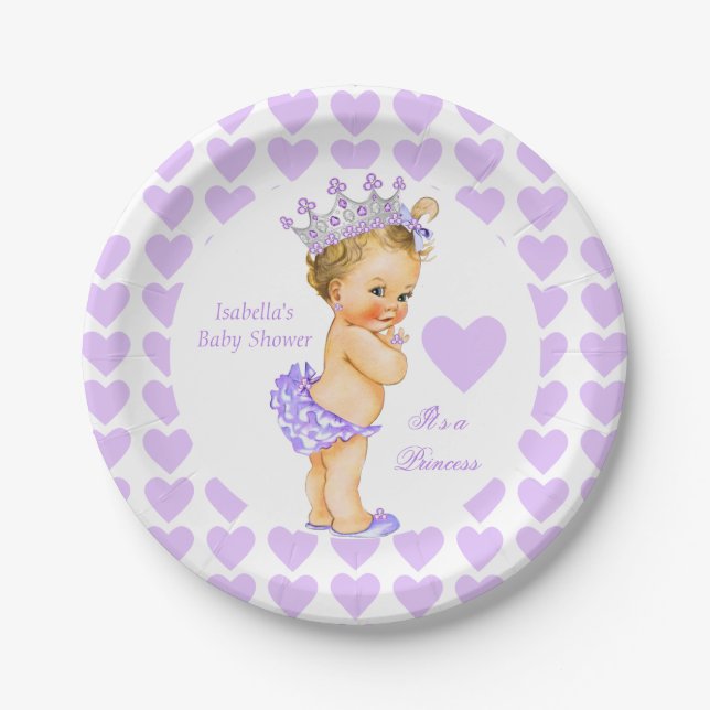 Plato De Papel Princesa Baby Shower Fiesta Purple Heart Blonde (Anverso)