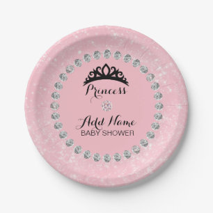 Plato De Papel Princesa Chica rosa personalizada Baby Shower