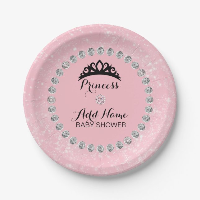 Plato De Papel Princesa Chica rosa personalizada Baby Shower