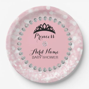 Plato De Papel Princesa Chica rosa personalizada Baby Shower
