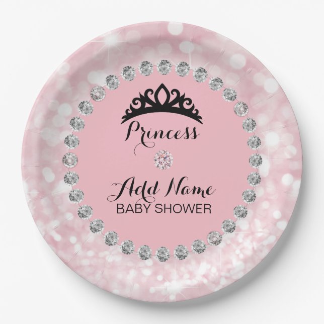 Plato De Papel Princesa Chica rosa personalizada Baby Shower (Anverso)