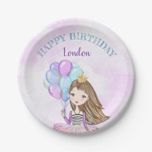 Plato De Papel Princesa Cumpleañera Lavanda Purpura Turquesa
