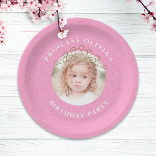 Plato De Papel Princesa Cumpleañera Rosa Personalizada 