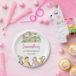 Plato De Papel Princesa Cuta y Caballeros Cumpleaños