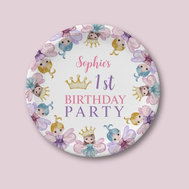 Plato De Papel Princesa Cute Fairy Pink & Purple 1er cumpleaños (Subido por el creador)