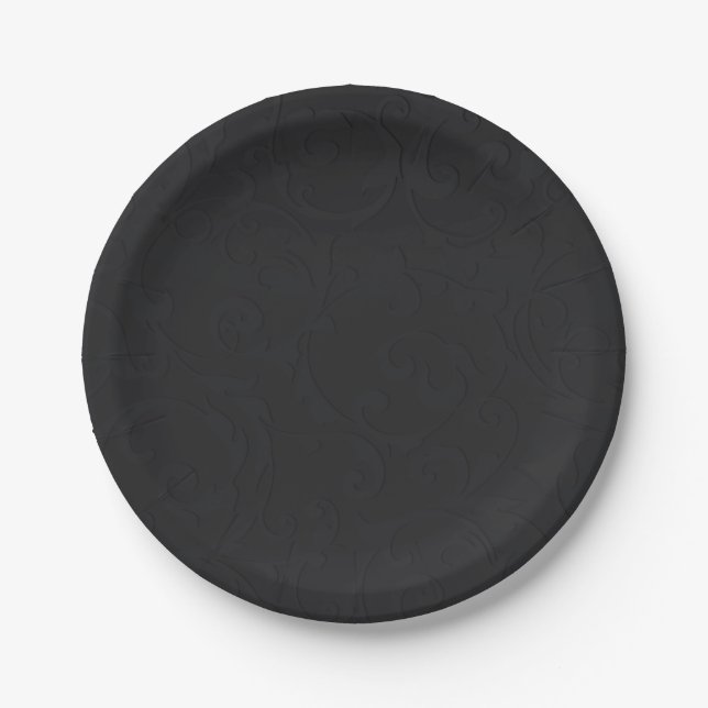 Plato De Papel Princesa Damask Negro Cuento de Hadas Elegante Bod (Anverso)