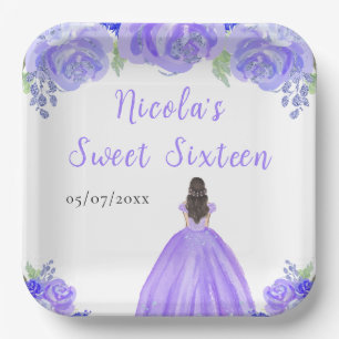 Plato De Papel Princesa de Cabello Marrón Cumpleaños Dulces Dieci