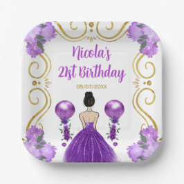 Plato De Papel Princesa de cabello marrón del partido natalicio e