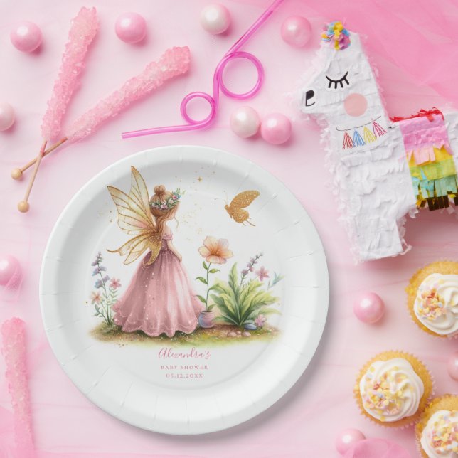 Plato De Papel Princesa de hadas encantada niña rosa ducha (Fiesta)