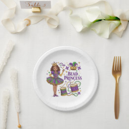 Plato De Papel Princesa de las cuentas - Mardi Gras