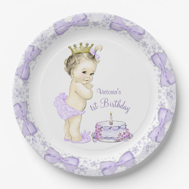 Plato De Papel Princesa de Lavanda Púrpura Fiesta de Cumpleaños (Anverso)