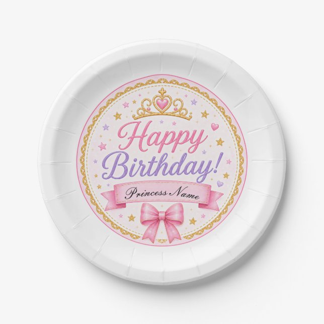 Plato De Papel Princesa de lavanda rosa  (Anverso)