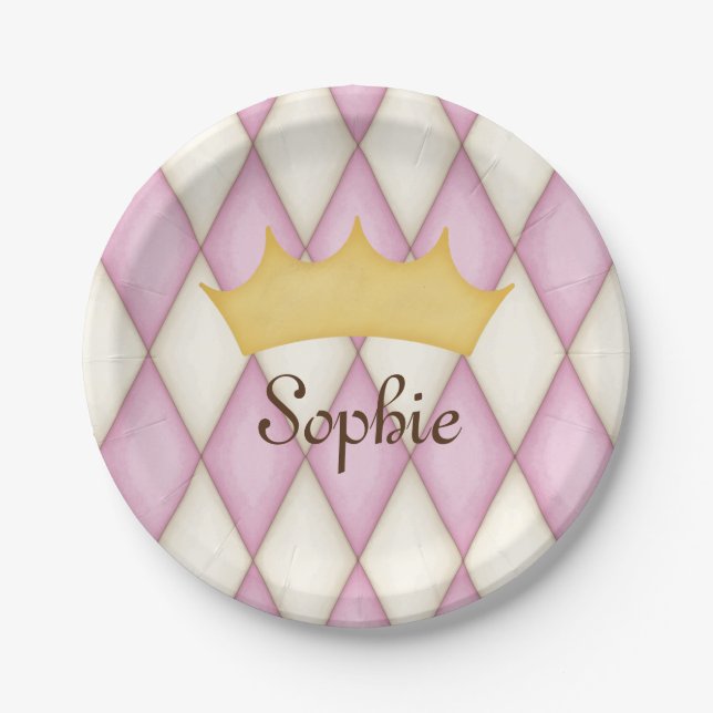 Plato De Papel Princesa de nombres personalizados de comprobación (Anverso)