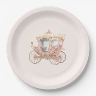 Plato De Papel Princesa de oro rosa Carriage Fairytale Cumpleaños